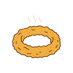 Hot Fried Onion Ring Illustration. Warm, crispy batter coats this savory indulgence, symbolizing delightful comfort and quick meal cravings. A scrumptious quick bite.