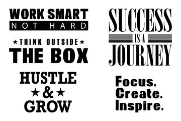 Business Motivation Quote Typography Set, Work Smart, Think Outside the Box, Success Journey, Hustle and Grow, t shirt Design