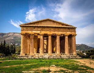 Fototapeta premium Ancient Greek Temple Under a Blue Sky