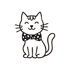 Adorable Smiling Cat with Polka Dot Bowtie. A delightful animal sketch featuring a cheerful kitty wearing a charming spotted neck accessory. This drawing evokes warmth, comfort, and simple joys.