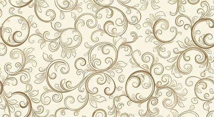 Obraz premium Elegant antique baroque floral damask pattern in antique cream and brown hues.