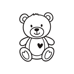Loving Bear Doodle with Heart. This delightful monochrome sketch portrays a cuddly plush, embodying affection and comfort, ideal for children's designs.