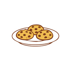 Three Chocolate Chip Cookies. An adorable illustration of delicious biscuits with cacao pieces. This artwork inspires warmth, comfort, and sweet indulgence.