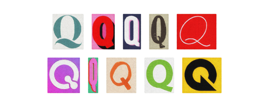 Vintage and modern letter Q tiles, magazine collage, isolated PNG
