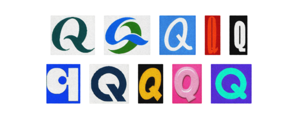 Typography letter Q set in diverse styles, cutouts on transparent PNG
