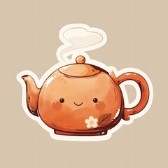 brown Teapot, isolated on soft pastel Terracotta Color background kawaii characters