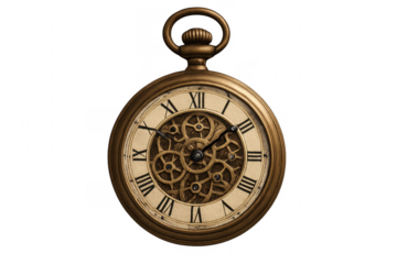 Vintage brass pocket watch showing old gears mechanisms