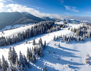 Snowy mountain landscape aerial view