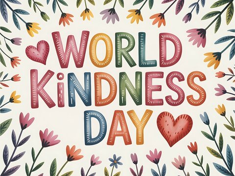 Celebrate world kindness day with a vibrant watercolor illustration featuring hearts and flowers