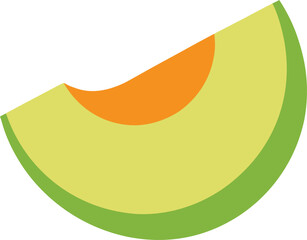 A slice of cantaloupe melon with vibrant orange flesh and light green rind, isolated on a white background