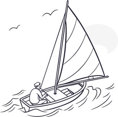 Sailing boat silhouette against setting moon dramatic nautical scene isolated on transparent background