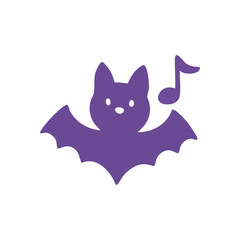Whimsical Purple Bat with Music Note. This adorable winged creature emits a harmonious tune, represented by a single melodic symbol. Perfect for spooky season celebrations or playful artistic.