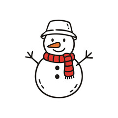 Cheerful Cartoon Snowman Illustration. This delightful animated snow figure evokes pure holiday happiness and winter charm. A joyful graphic representation perfect for festive designs.