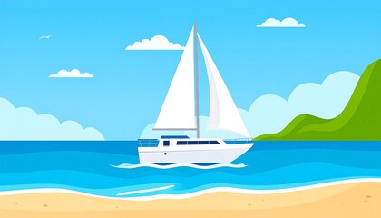 Naklejka premium Sailing boat on beach scene