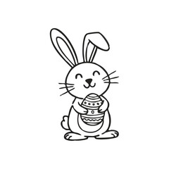 Happy Easter Bunny with Decorated Egg. A charming animated lagomorph embraces a festive ornate ovum. This joyful illustration evokes feelings of spring renewal and holiday cheer.