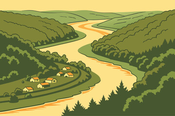 Hocking River in Ohio, meandering waters bordered by forested ridges and rustic small towns