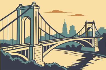 Obraz premium Hennepin Avenue Bridge in Minneapolis, Minnesota, suspension-style towers spanning Mississippi River