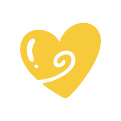 Playful Yellow Heart Doodle. A cheerful golden icon adorned with unique white curves and an exclamation, symbolizing delightful affection and a bright, surprising sentiment.