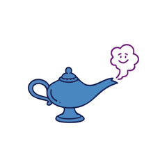 Genie Lamp with Joyful Smoke. This enchanting Arabian lantern releases a cheerful, smiling spirit, embodying magic, good fortune, and ultimate delight.