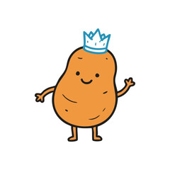 Smiling Royal Potato Character. A cheerful tuber wearing a majestic diadem, embodying culinary delight and wholesome simplicity. This charming root vegetable signifies joy and healthy eating.