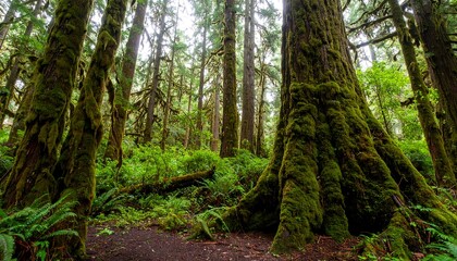 Lush forest floor with towering trees