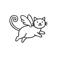 Cute Cartoon Winged Kitty. An adorable angelic feline doodle, depicting a playful animal soaring. This charming artwork symbolizes joy, freedom, and youthful imagination.