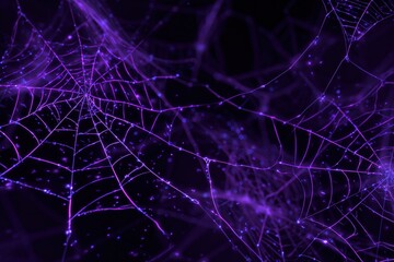 Abstract purple spider web glowing lines digital dark background Halloween design
