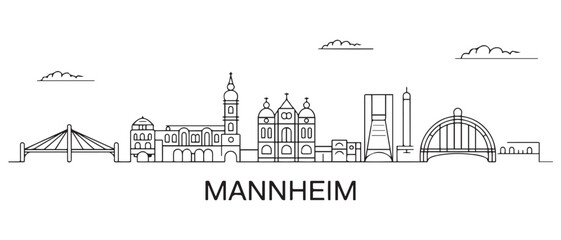 Mannheim Line Art skyline horizontal banner. Mannheim, Germany. with white background