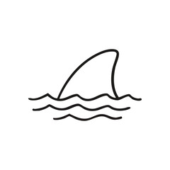 Minimalist Shark Fin Water Graphic. Clean line art illustrates a powerful apex predator's dorsal fin appearing from the sea, symbolizing hidden peril and marine wildlife.