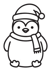 Fototapeta premium Cute penguin with winter hat and scarf outline for coloring - stock vector