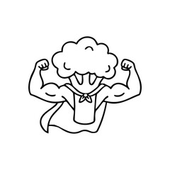 Mighty Broccoli Strong Hero. An animated image of a healthy plant showing brawn. This humorous artwork symbolizes vitality and the power of proper nutrition.