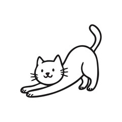 Cute Stretching Cat Illustration. This charming feline artwork captures a moment of comfort and well-being. The delightful kitten extends its limbs, symbolizing relaxation or an awakening.