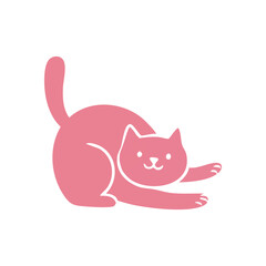 Cute Pink Kitten Stretch Artwork. An adorable rose colored feline performs a playful pose. This charming design symbolizes happiness and comfort.