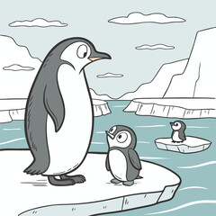 Adorable penguin family in icy arctic landscape adorable wildlife scene isolated on transparent background