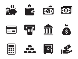 Business Finance Silhouette Icons &ndash; Money, Banking and Investment Vector Pack