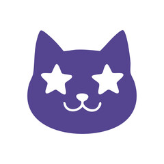 Purple Cat Head with Starry Eyes. A charming violet feline face featuring bright white stellar orbs. This adorable graphic conveys wonder, joy, and a playful, whimsical spirit.