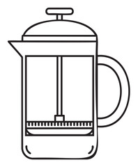 Obraz premium Simple black and white french press coffee maker line art illustration - stock vector