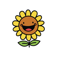Happy Cartoon Sunflower Art. An adorable cartoon bloom showcasing pure bliss. Its vibrant hues and beaming face symbolize happiness and sunshine, bringing warmth to any project.