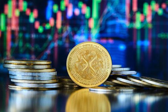Digital Currency Market Trend With Xrp Coins Stacked and Graph