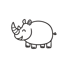 Cute Smiling Rhinoceros Cartoon. This cheerful pachyderm drawing exudes childlike joy and playful innocence. A friendly graphic, ideal for kids designs or simple animal themes.