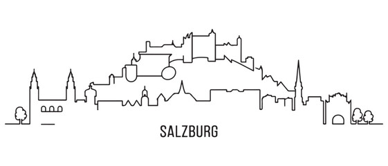 Salzburg Line Art skyline silhouette. Black Salzburg city. with white background