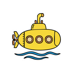 Yellow Submarine Cartoon Illustration. A cheerful golden submersible artwork. This animated graphic evokes a sense of whimsical adventure, ocean exploration, and childhood fantasy.