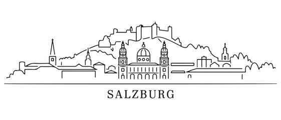 Salzburg Line Art skyline silhouette. Black Salzburg city. with white background