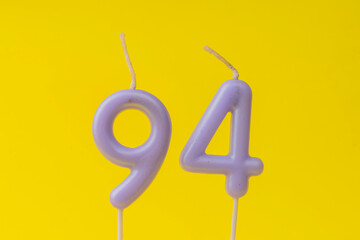 Number 94 Candle - Yellow Birthday