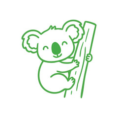 Smiling Koala Bear Character. This charming emerald marsupial graphic portrays a happy moment. It symbolizes joy, innocence, and connection with wildlife, perfect for children designs.