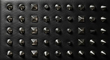 Textured Black Surface with Metallic Studs and Spikes