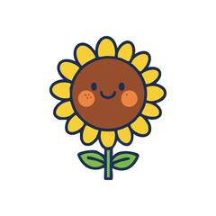 Happy Cartoon Sunflower Character. A joyful yellow flower with a friendly face, radiating warmth. This sweet illustration represents positivity, nature's beauty, and bright summer days.
