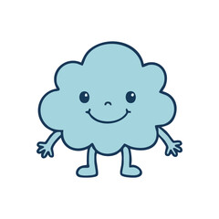 Happy Cartoon Cloud Character. A delightful azure illustration presents a beaming sky figure with cute features. It radiates warmth and symbolizes lightheartedness for children's designs.