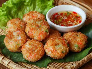 Crispy Thai Shrimp Cakes (Tod Mun Goong) with Sweet Chili Dipping Sauce