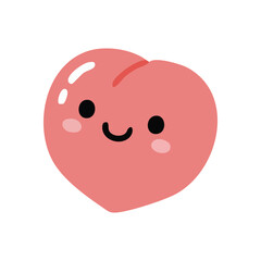 Cute Pink Peach Heart Character. A delightful illustration showcasing a cheerful fruit-shaped emoji radiating positive feelings. Represents happiness, friendship, and gentle love.
